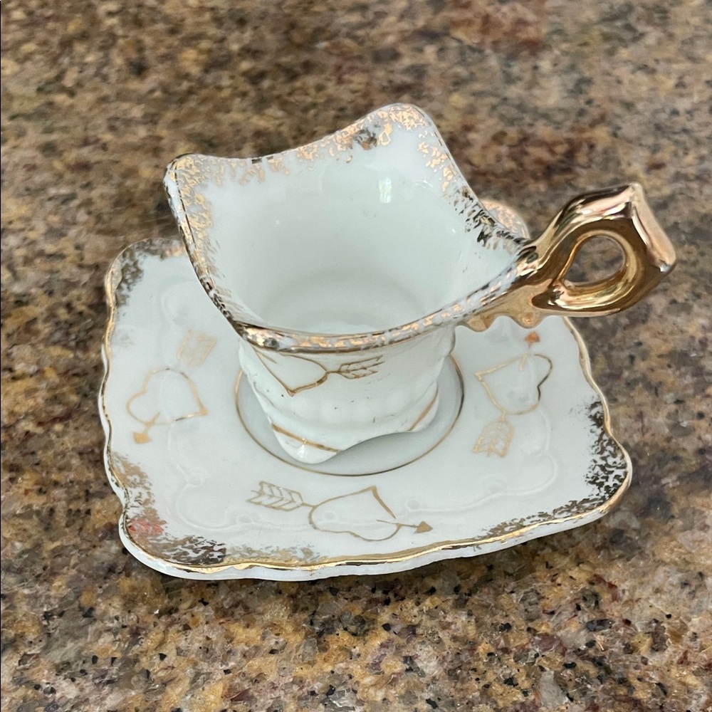 Vintage “Just Married” Gold and White demitasse Cup with Saucer Made in Japan